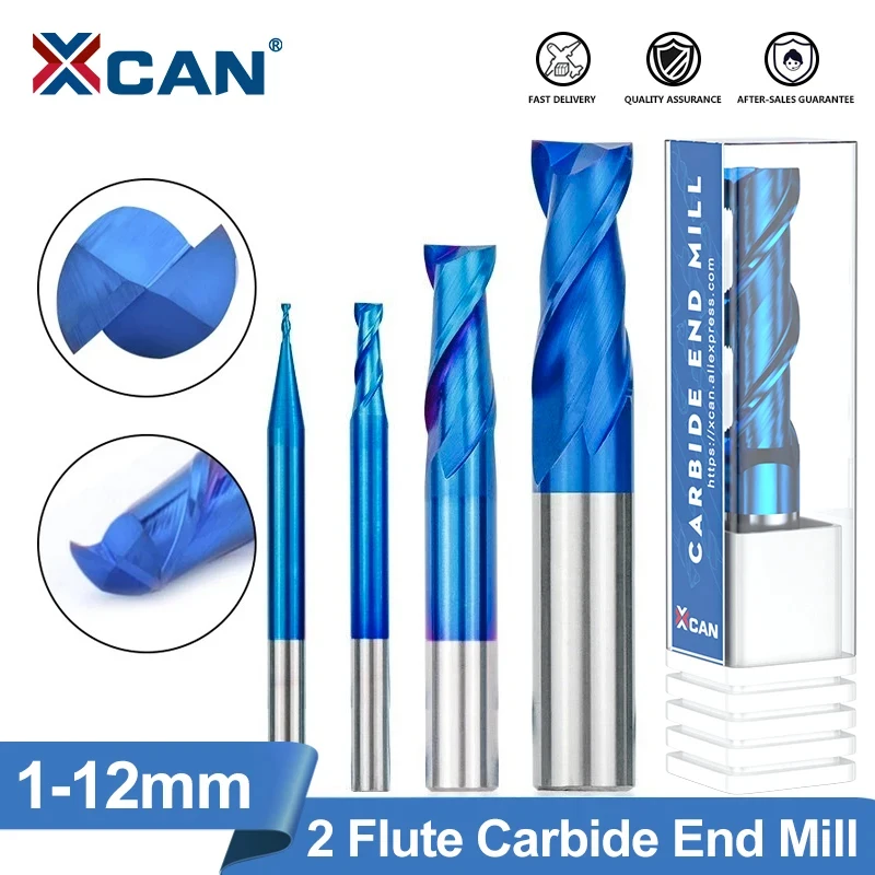 XCAN Fräsen Cutter 2 Flöte Nano Blau Beschichtete Flach End Mühle 1-12mm Hartmetall-schaftfräser Bit CNC fräsen Werkzeug Router Bit