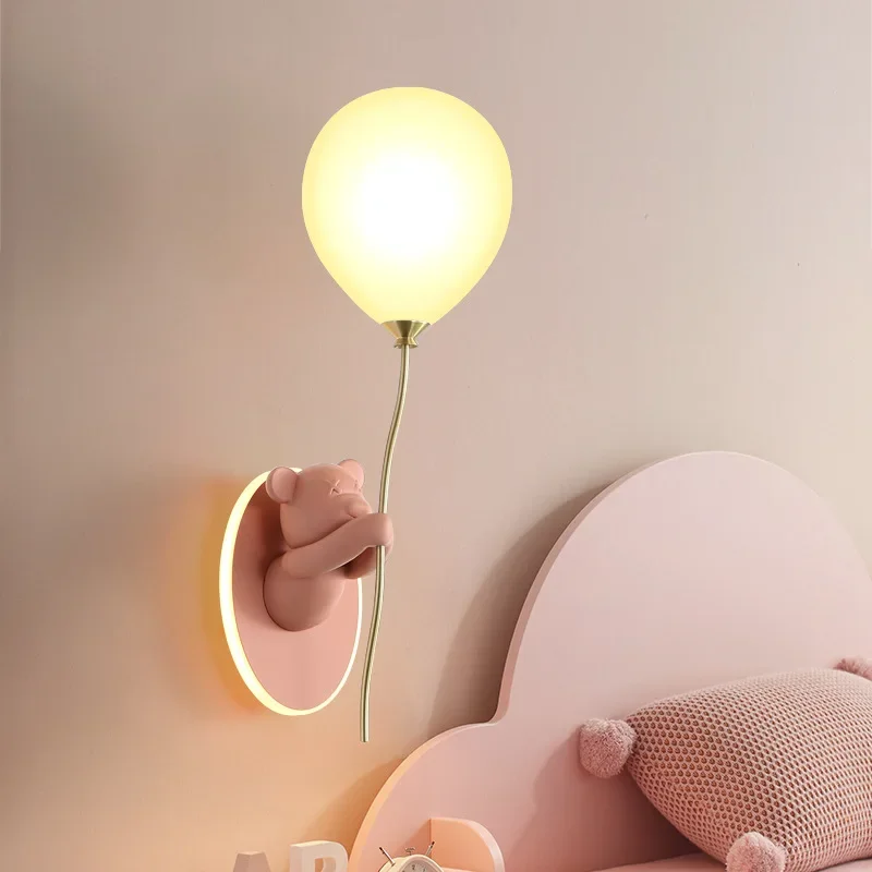 Creative Cartoon Bear Balloon Nordic Led Wall Lamps Simple Children's Room Lamp Lighting Bedside Ambience Light Luster Fixtures