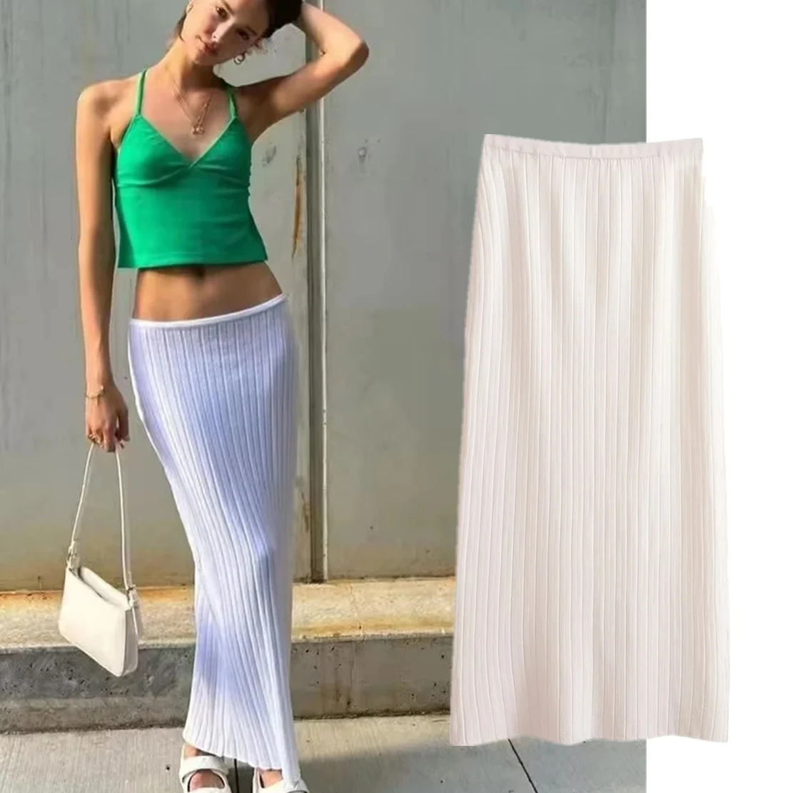 

Withered 2023 Ins Fashion Blogger Sexy Pure White Knitted Package Hip Midi Skirts Women