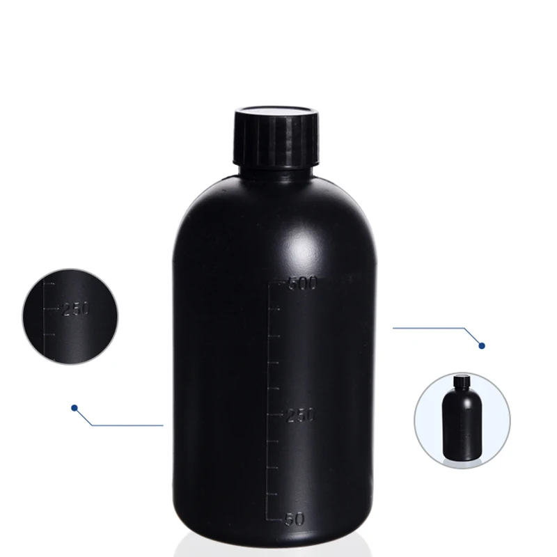 10pcs 250ML 500ML 1000ML Black HDPE Sealed Liquid Bottle 1L Black Light Proof Chemical Reagent Bottle, Sample Bottle With Scale