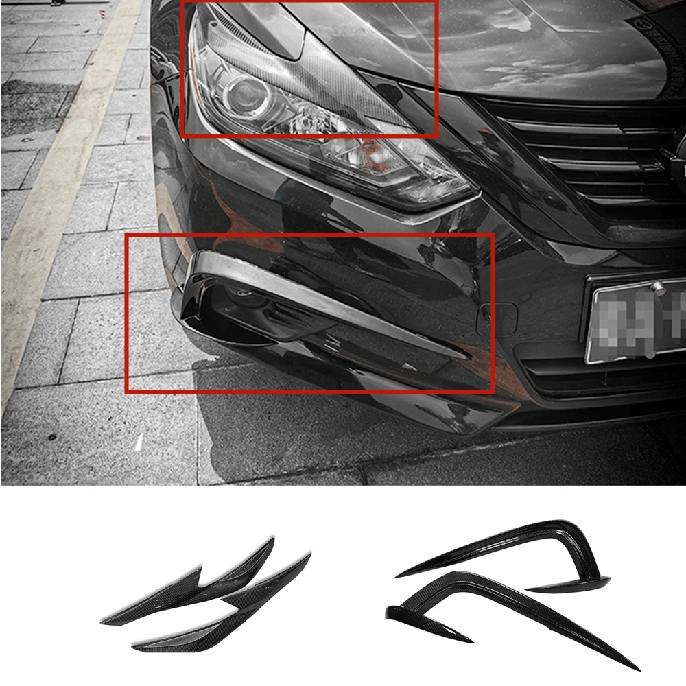

2PCS Carbon Fiber Car Front Side Bumper Fog Light Lamp Frame Cover Trim+Headlight Eyebrow Eyelid For Nissan Altima 2016-2018