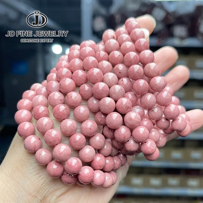 Jd Natural Stone Rosa Scuro Rhodonite Bead Bracciali Donna Charm Energy Yoga Buddha Corda Elastica Strand Bangles Wristband Gift