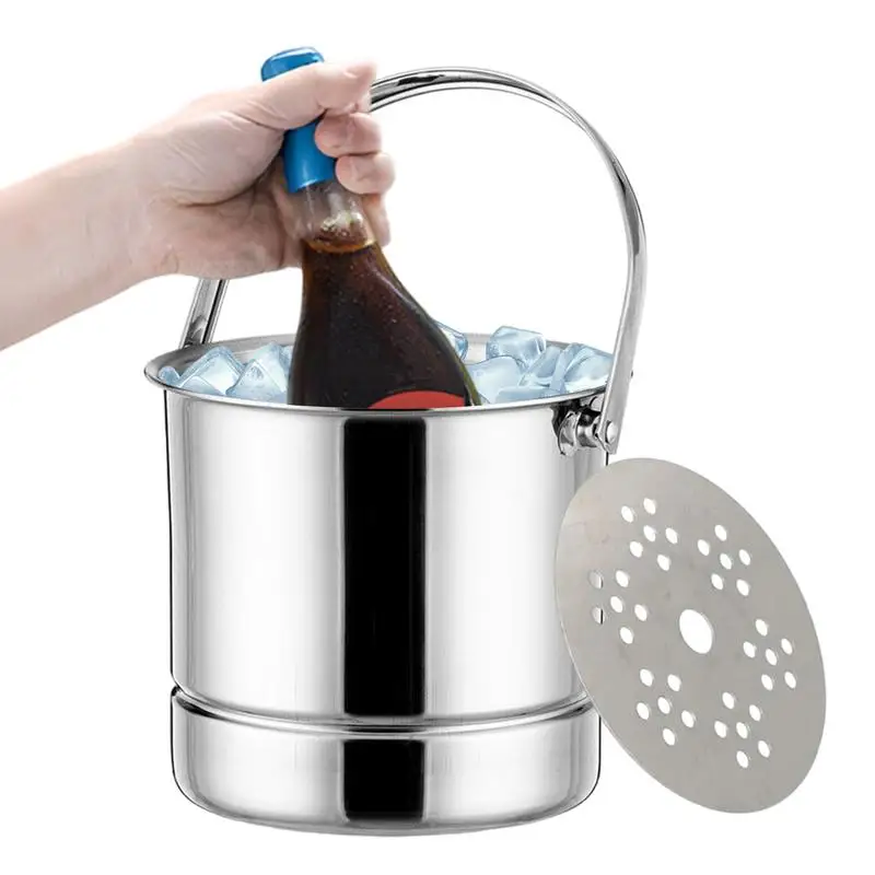 Ice Bucket for Bar Stainless Steel Ice Bucket Strainer Wine Beer Cooler Bar Wine Tooling Home Accessories