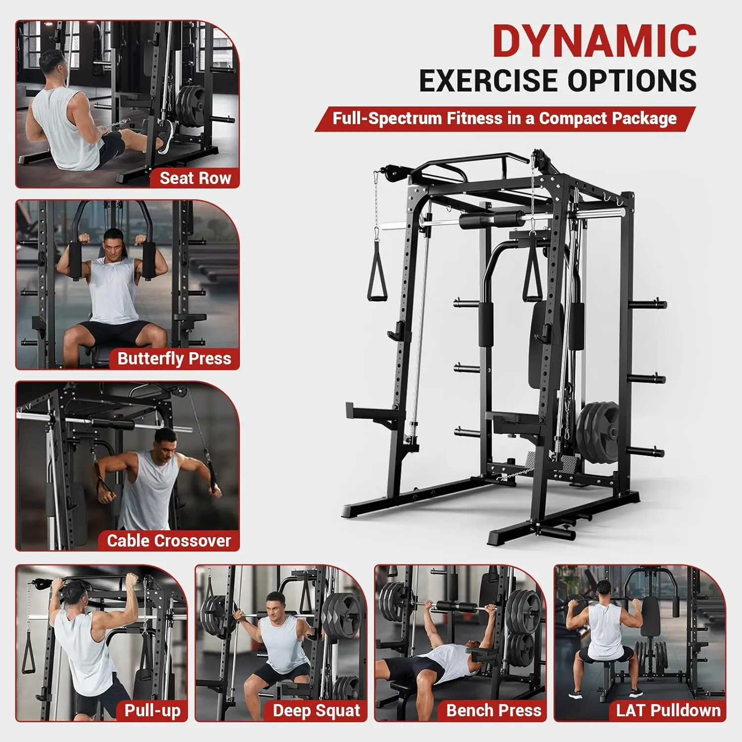 2000LBS Smith Machine Squat Rack Power Cage Cable Crossover Lat Pulldown Home Gym, Custom 6