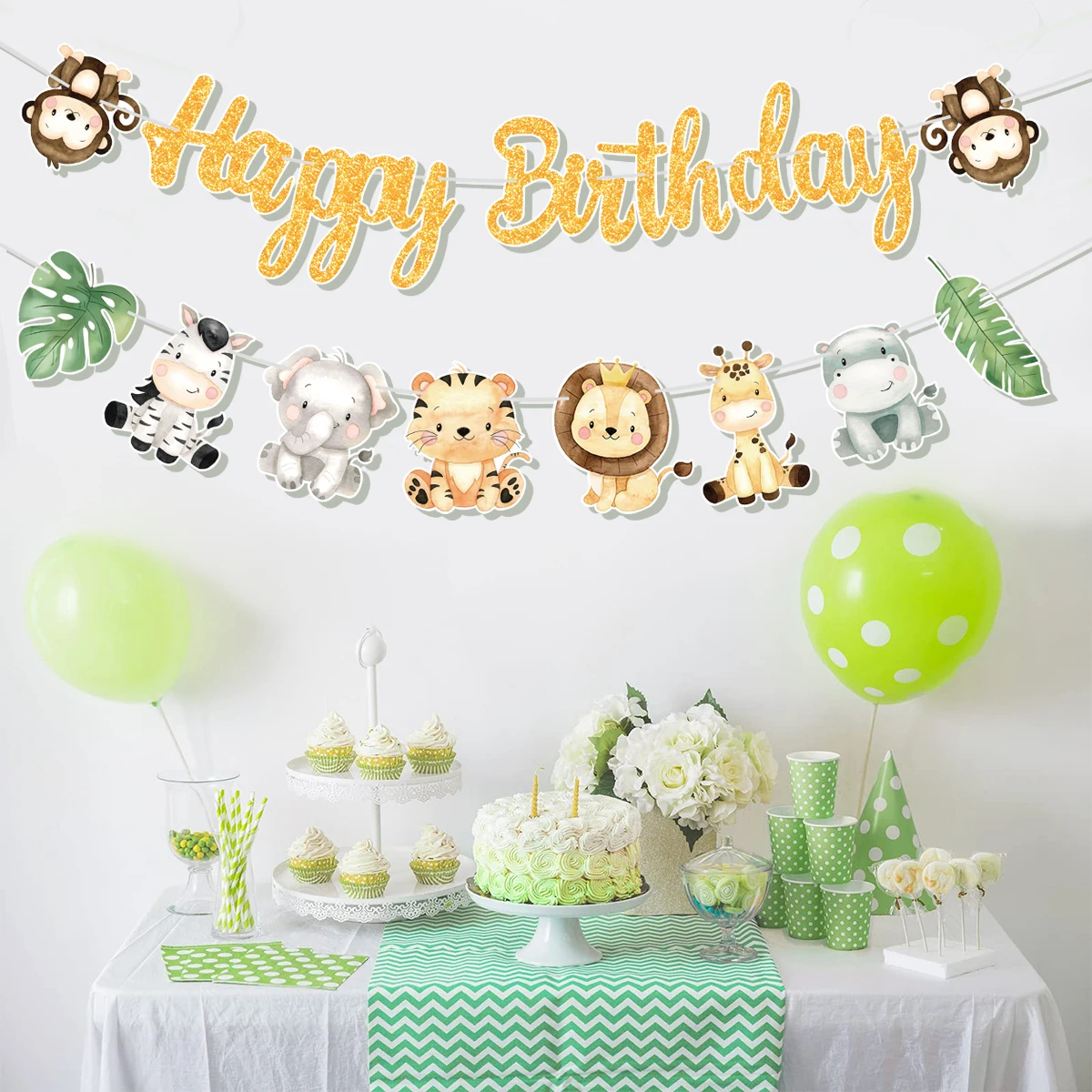 Birthday Banner Party Decorations Animal Banner Jungle Safari Kids Birthday Decor