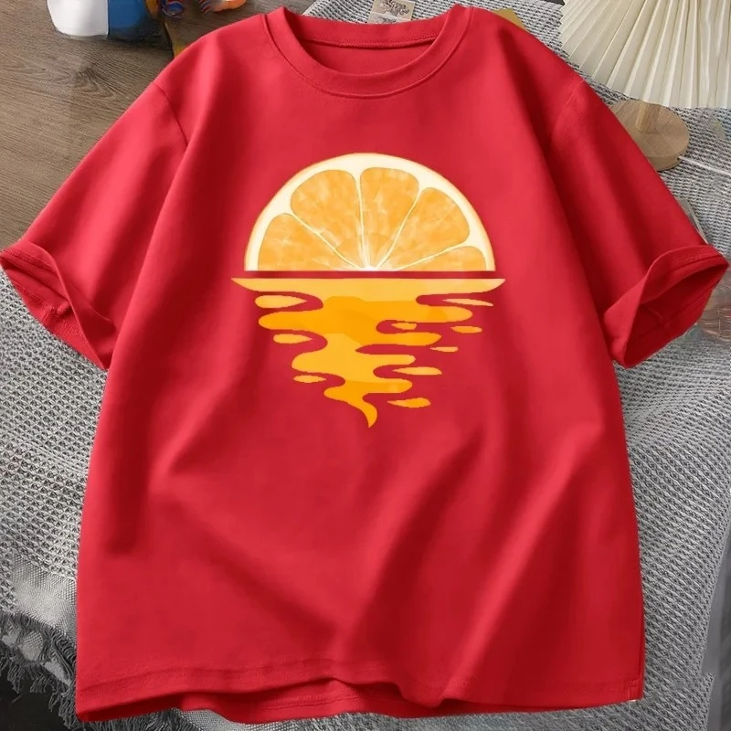 Orange Fruit Graphic T-Shirt - Casual Unisex Short Sleeve Aesthetic Vintage Streetwear