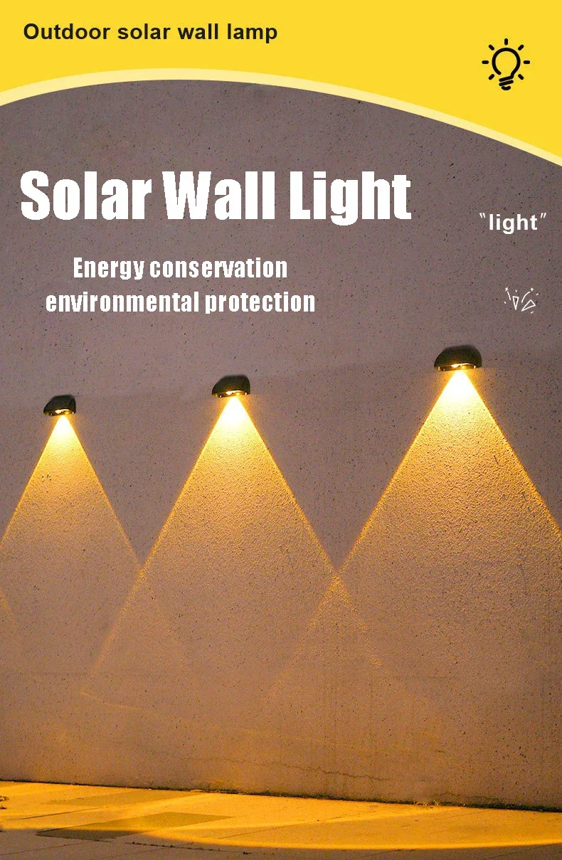 Description Picture 2 of item1-6 Pcs Solar Wall Lights LED Outdoor Garden Lamp Courtyard Decoration Lighting for Porch Balcony Yard Exterior Wall Lighting