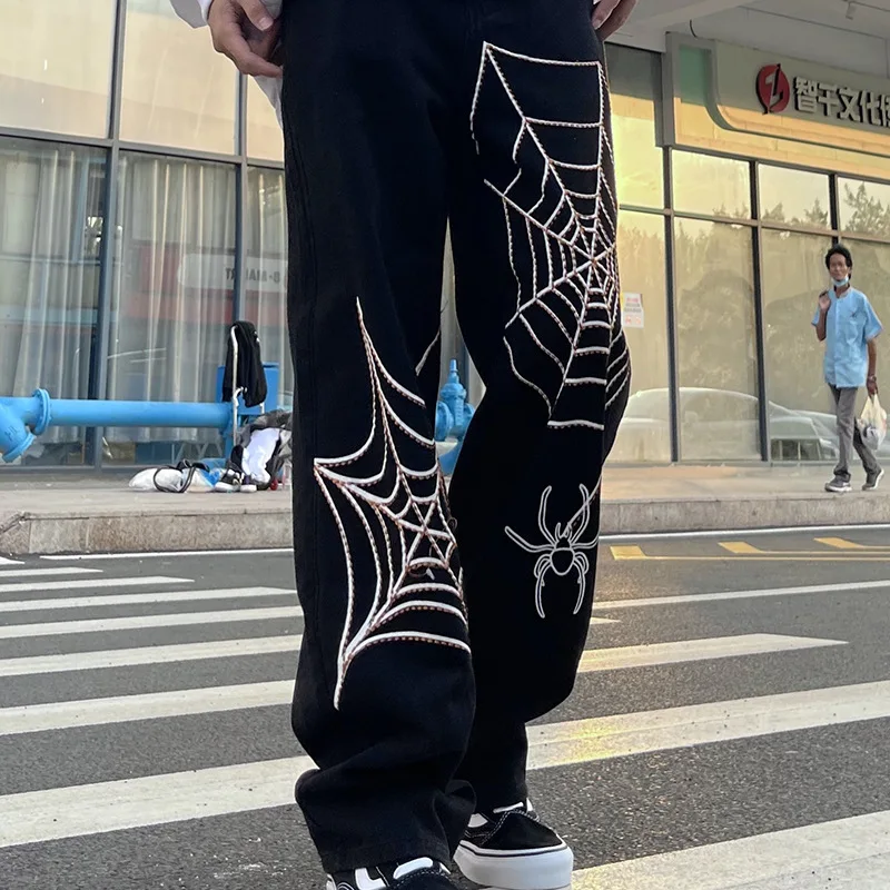 

High Street Men's Casual Straight Pants Loose Hip Hop Man Design Jeans Retro Punk Pocket Vintage Y2k Pant Men Plus Size Trousers