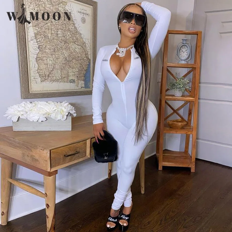 

Zipper Embroidery Solid Sports Jumpsuits Women 2022 Autumn Romper V-neck High Waist Elastic Streetwear Slim Hip-lifting Jumpsuit