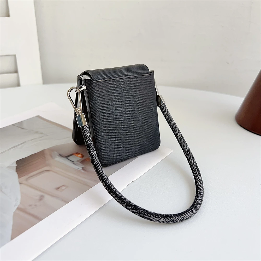 Luxury Denim Leather Phone Case with Lanyard and Wrist Strap - Slim Cover Design