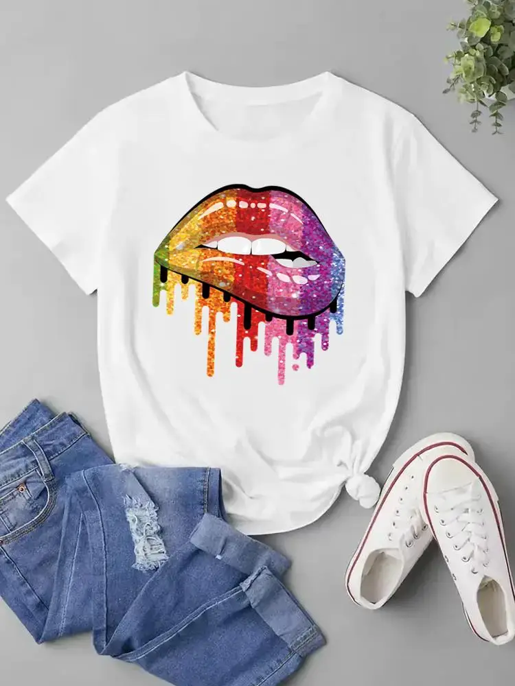 

Lip Sweet 90s Trend Cute Style Graphic T-shirts Print Short Sleeve Clothing Tee Top Fashion O-neck T Shirt Women Clothes