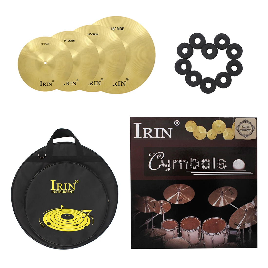 IRIN 4-Piece Cymbal Set 12/14/16/18-Inch Hi-hat Cymbals Replacement Parts For Shelf Drums Percussion Parts and Accessories