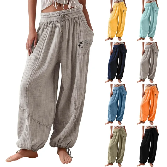 Pantalones Bohemios Mujer - Cintura Elástica Con Cordón, Algodón (tallas S-3XL), Verano 2025