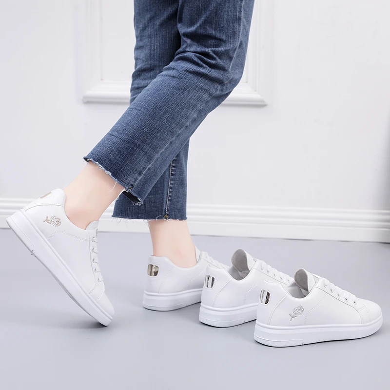 Women Casual Sneakers Shoes Spring Lace-Up Embroidered