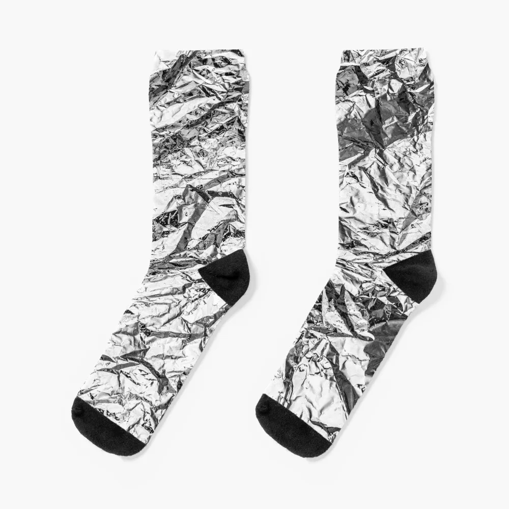 

Silver METALLIC TEXTURE tin foil Socks Soccer colored essential winter gifts Men's Socks Luxury Women's
