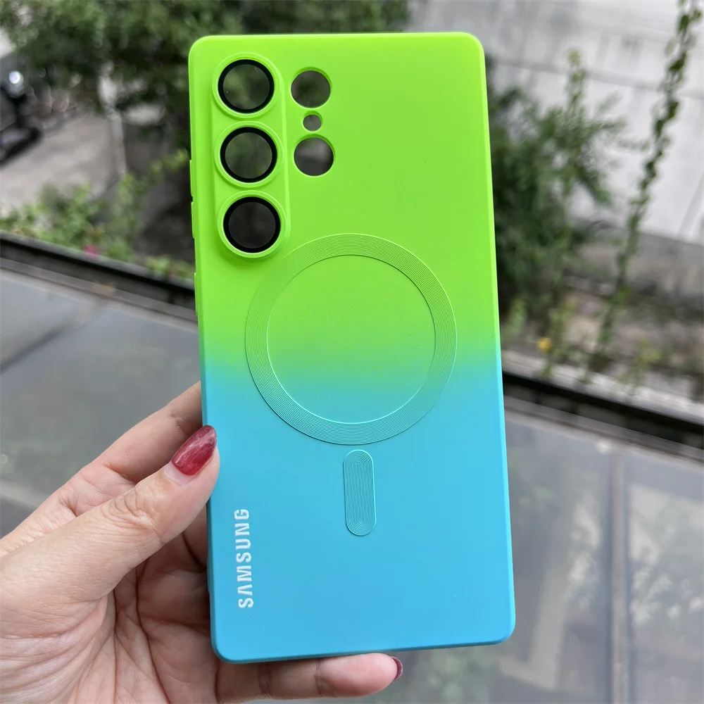 Luxury Silicone Gradient Case with Lens Protection and Magnetic Bumper Cover