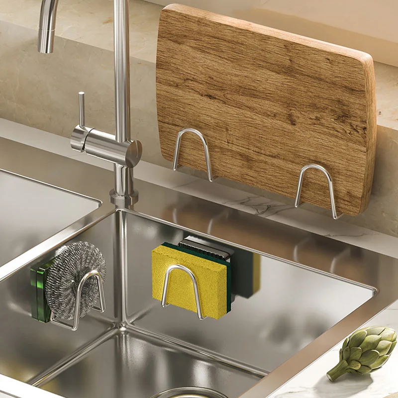 Acrylic Sink Sponge Holder Adhesive Sink Caddy Organizer Rack Storage Hook for Sponges Brushes Chopping Board Kitchen Accessorie 3