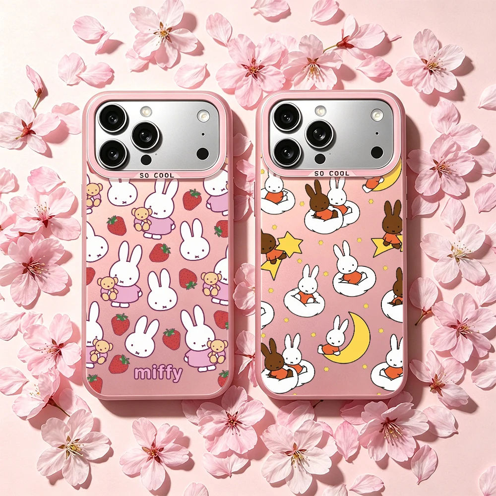 Cartoon Cute M-Miffy Electroplated Silver & Laser Pink Phone Case