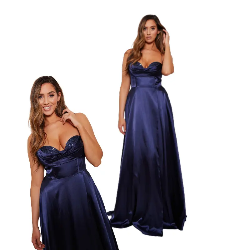 

2024 New Blue Satin Evening Gown SH-046