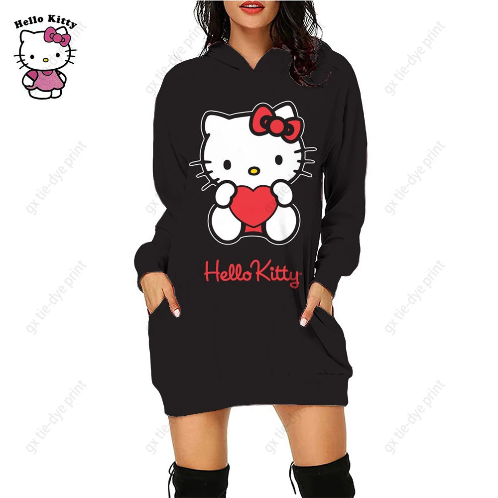 

2023 Autumn Oversized Hoodie printing Hooded Casual Hoodies Women Sweatshirt HELLO KITTY Loose casual street brand Hoody Dress