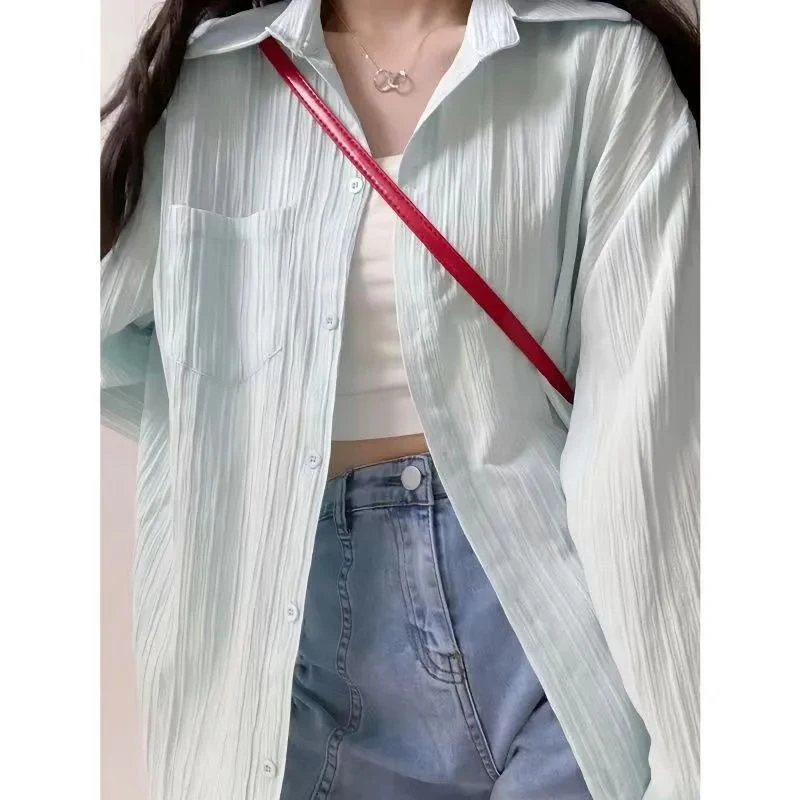 Summer Fashion Solid Color Sunscreen Long Sleeve Shirt Ladies Simple All-match Loose Casual Buttons Top Women Cardigans Blouse