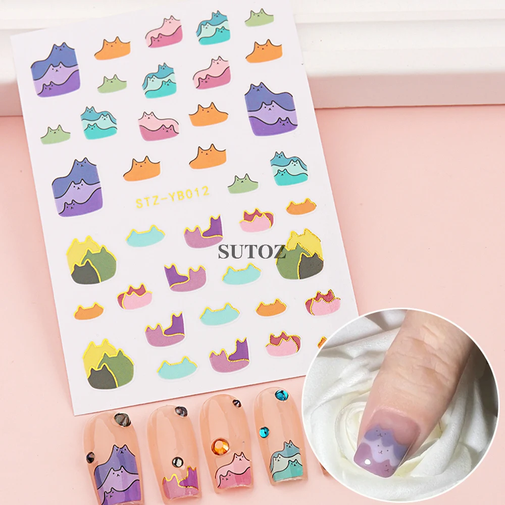 3D Cartoon Cats Nail Art Stickers Kawaii Animals Gold Lines Sliders For Nails French Designs Manicure Decoration LEBSTZ-YB012