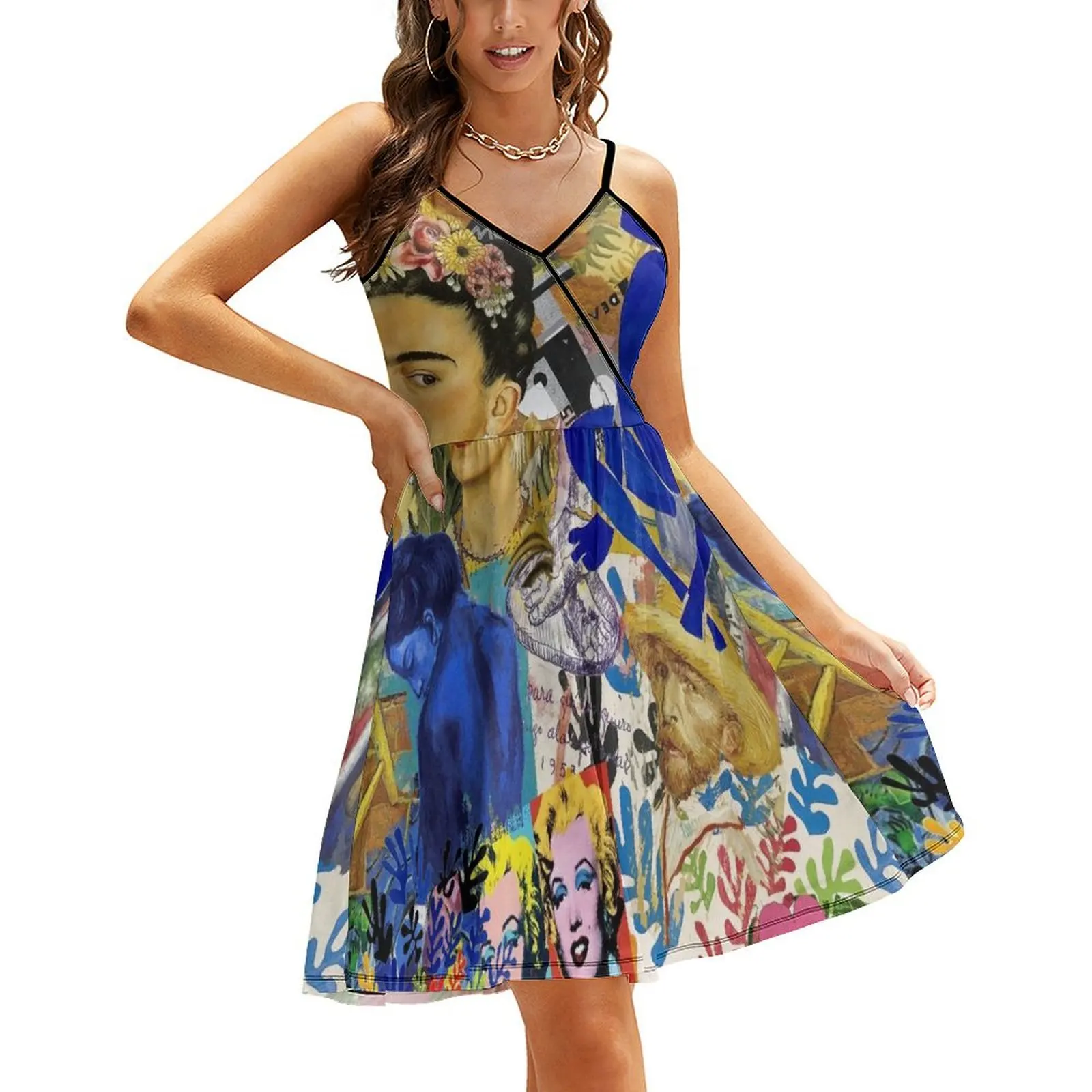 

Artist Collage Sling Dress summer dress korean women Long dress woman