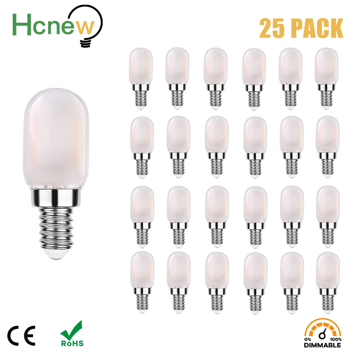 25PCS/LOTS E14 220V Dimmable Frosted Glass T22 Edison LED Filament Night Bulb 1W Warm White 2700K Tubular Refrigerator Lamp