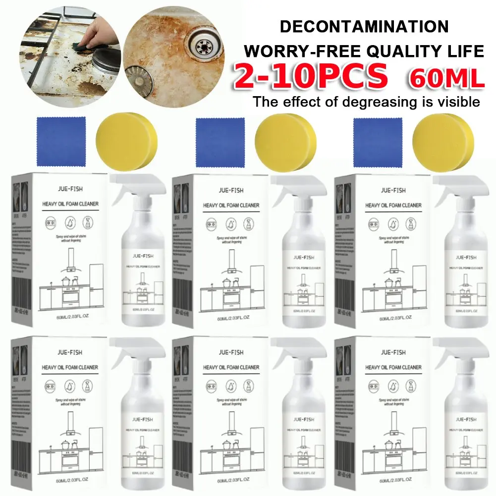 2-10PCS 60ml Splash Foam Spray Splash Spray Cleaner Multipurpose Heavy Oil Foam Cleaner Sponge&Cloth for Kitchen Oven Grills