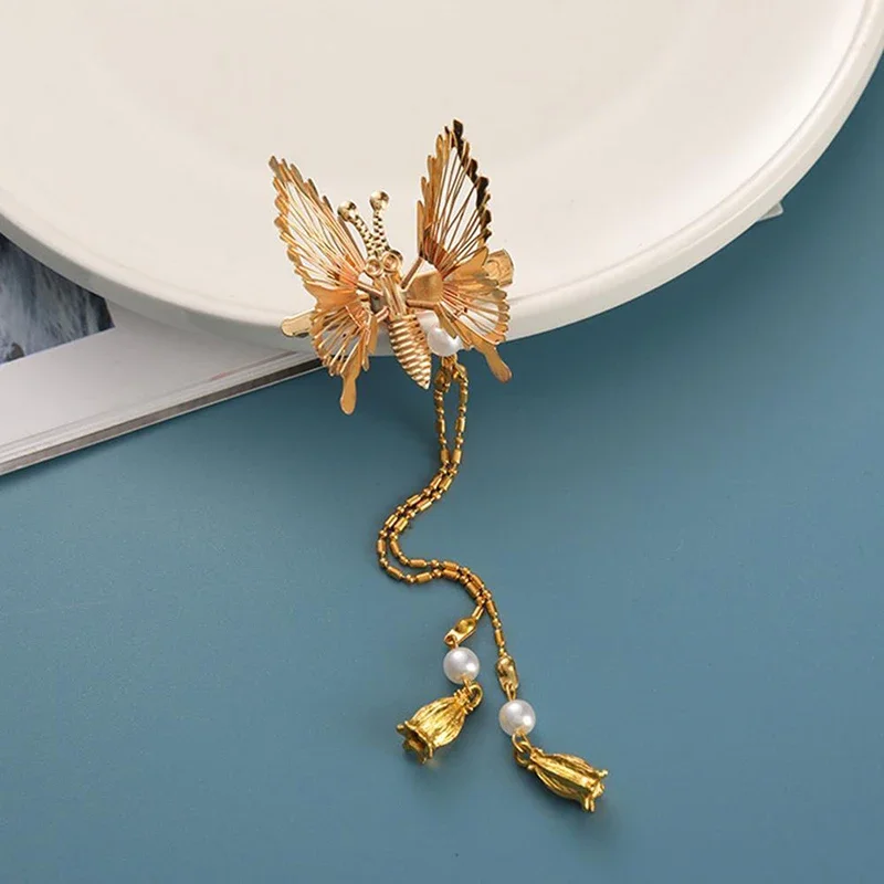 2 Schmetterling-Haarspangen Mit Quaste – Antik-Style Seitenclips, 12 X 5 Cm, Bewegliche Flügel, Für Festliches & Alltägliches Styling