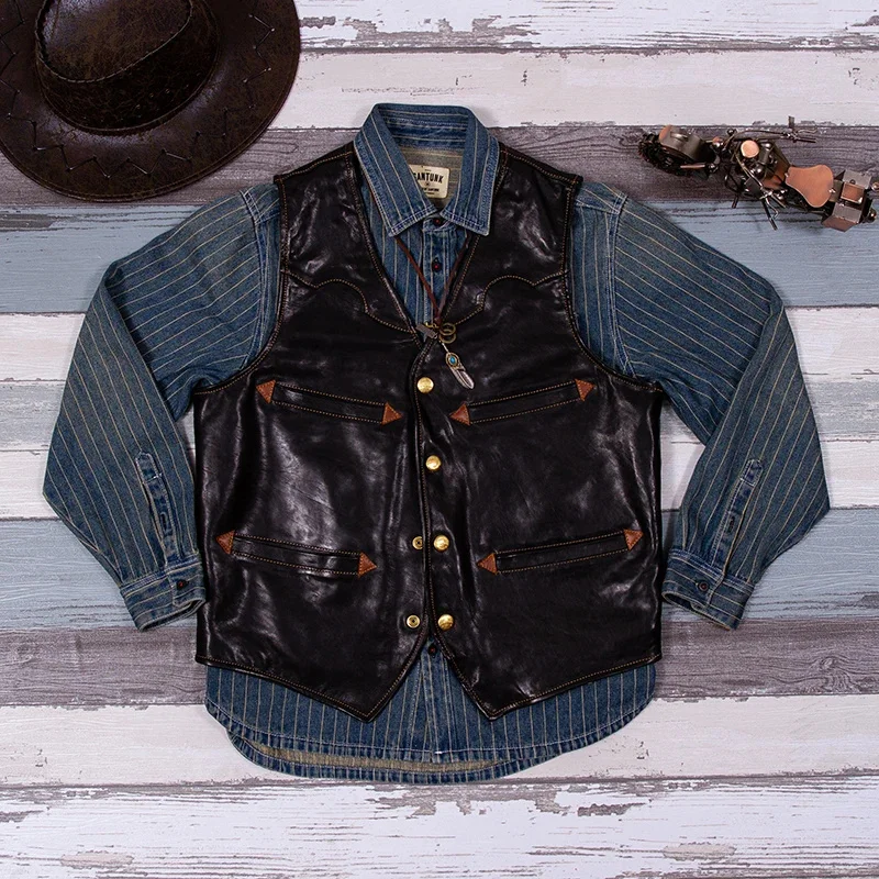 

YR!Free shipping.2023 brand New.Japanese style vintage mens real leather vest,리얼 가죽 조끼.quality Slim fit goatskin cloth.Spring