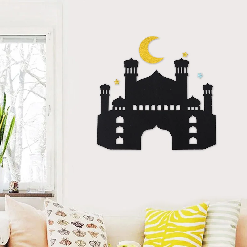 Eid Mubarak Window Stickers Ramadan Kareem Decoration Cartoon Moon Castle Stars Wall Decal Islam Muslim Festival Party Supplies