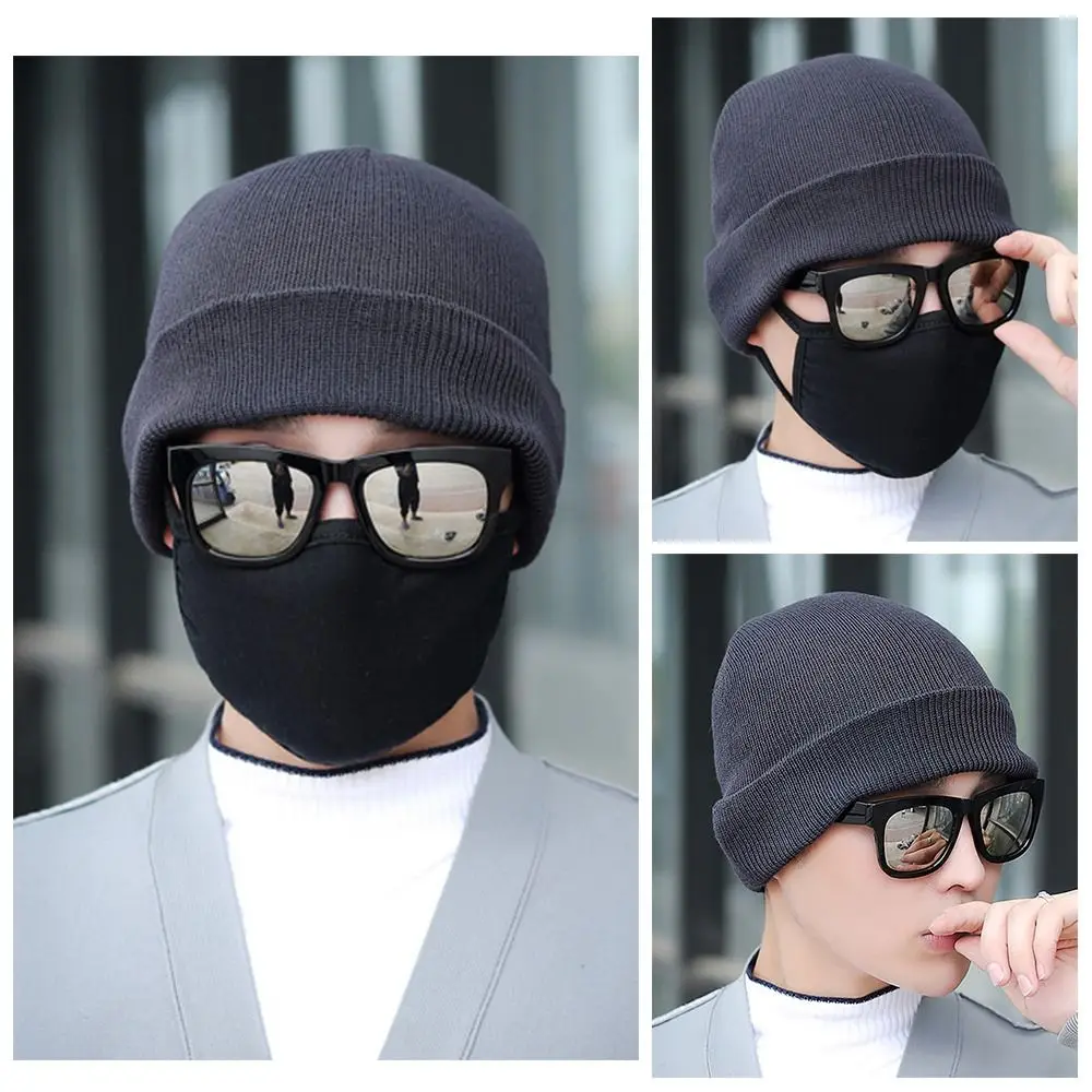 단색 비니 캐주얼 니트 방풍 귀 워머 캡, 유니섹스 니트 모자