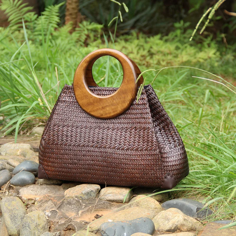 New Bucket Women's Bag Woven Women's Bag Rattan Straw Bag Leisure