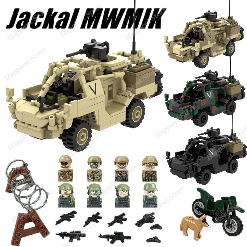 Ww2 Militare British Army Jackal Attack Modello Di Veicolo Blocchi Di Costruzione Blindati Auto Soldati Armi Pistole Mattoni Accessori Giocattoli