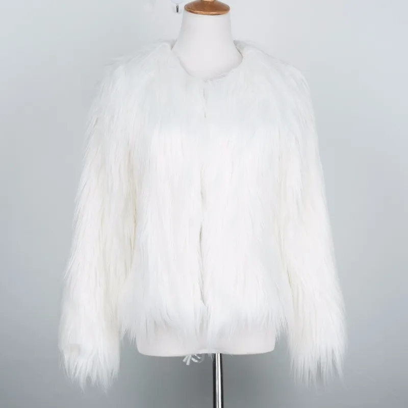 

2022 Autumn Winter Furry Faux Fur Coat Women Fluffy Warm Long Sleeve Female Outerwear Coat Jacket Hairy Collarless Overcoat