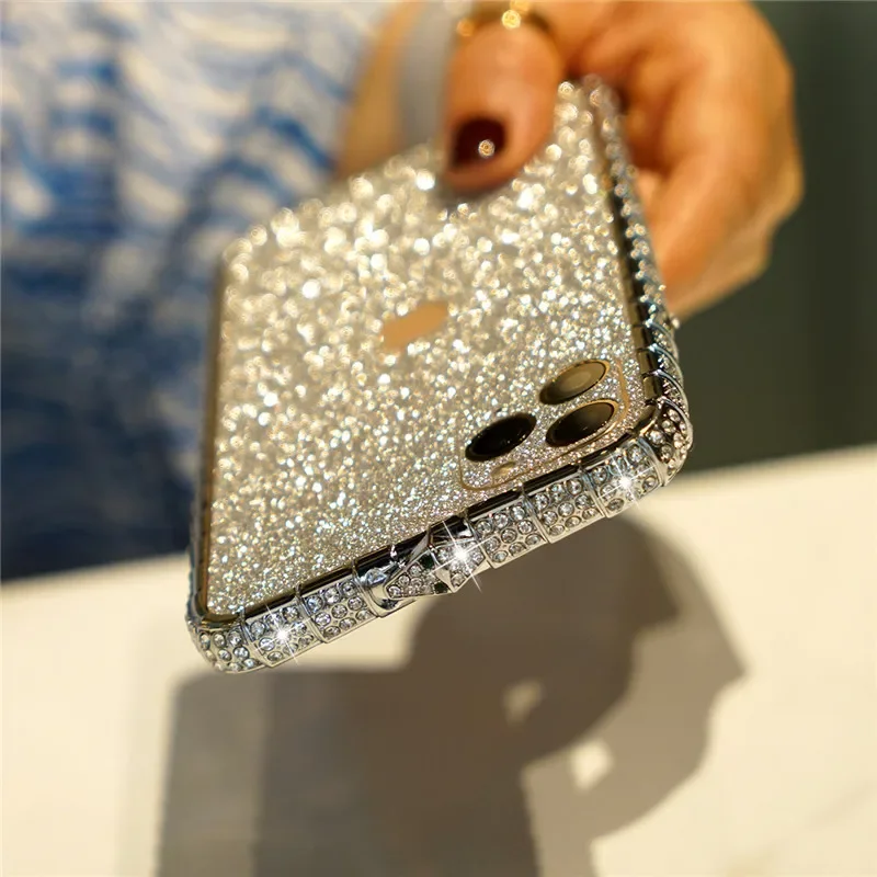 

Rhinestone Crystal Diamond Metal Bumper Phone Case For iPhone 14 Plus 13 12 Mini 11 Pro XS Max XR X Glitter Back Film Cover K03