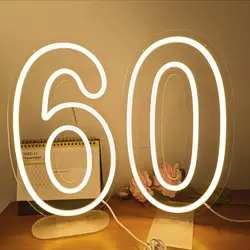 0-9 Numbers Neon Lights Room Decor Birthday Anniversary Event Dimmable Warm Light Neon Led Sign Party Decoration Supplies