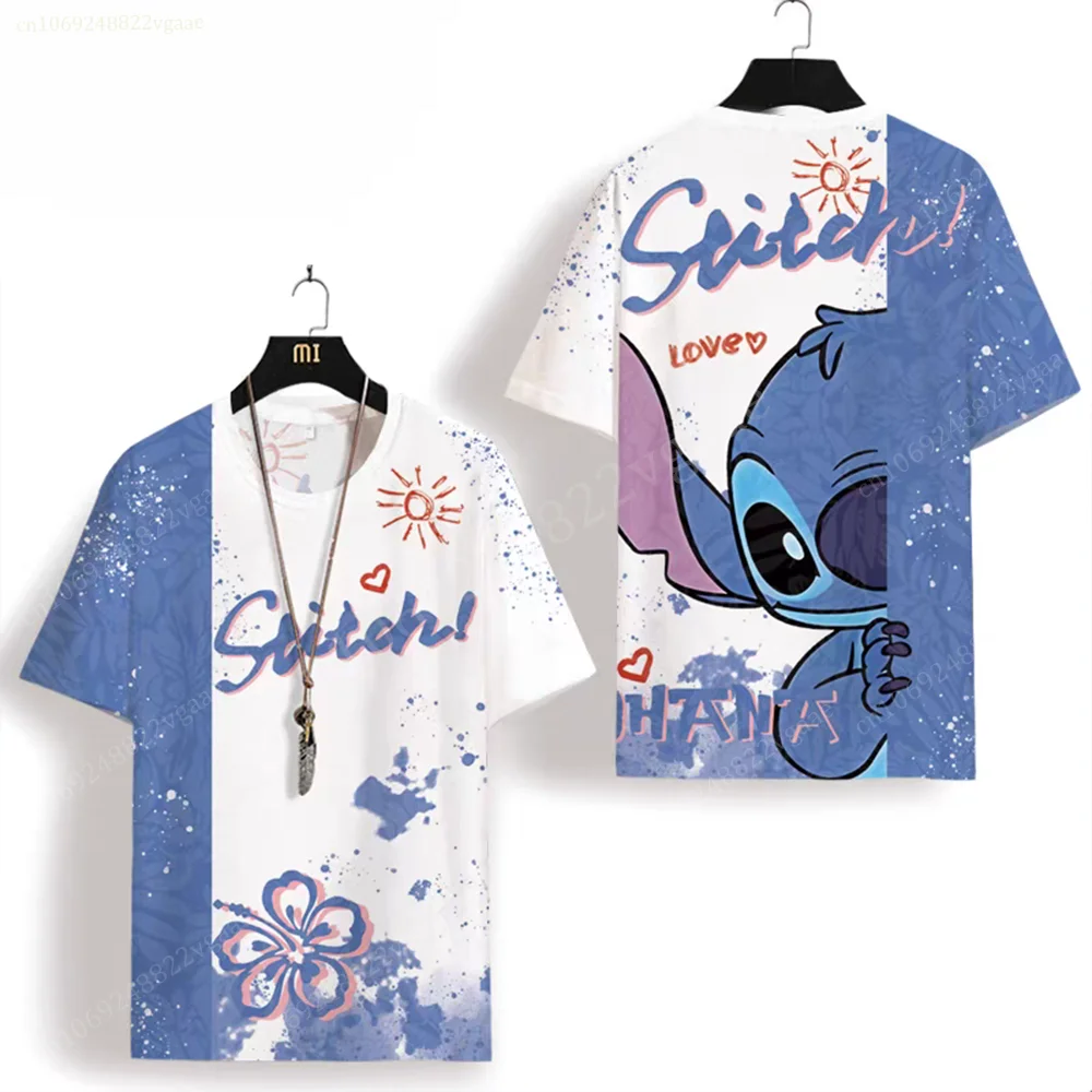 2024 Summer Stitch And Angel Couple T Shirt Men Girls Short Sleeve Boy Tee Shirt Kids Clothes T-shirt Children Women Lilo 3
