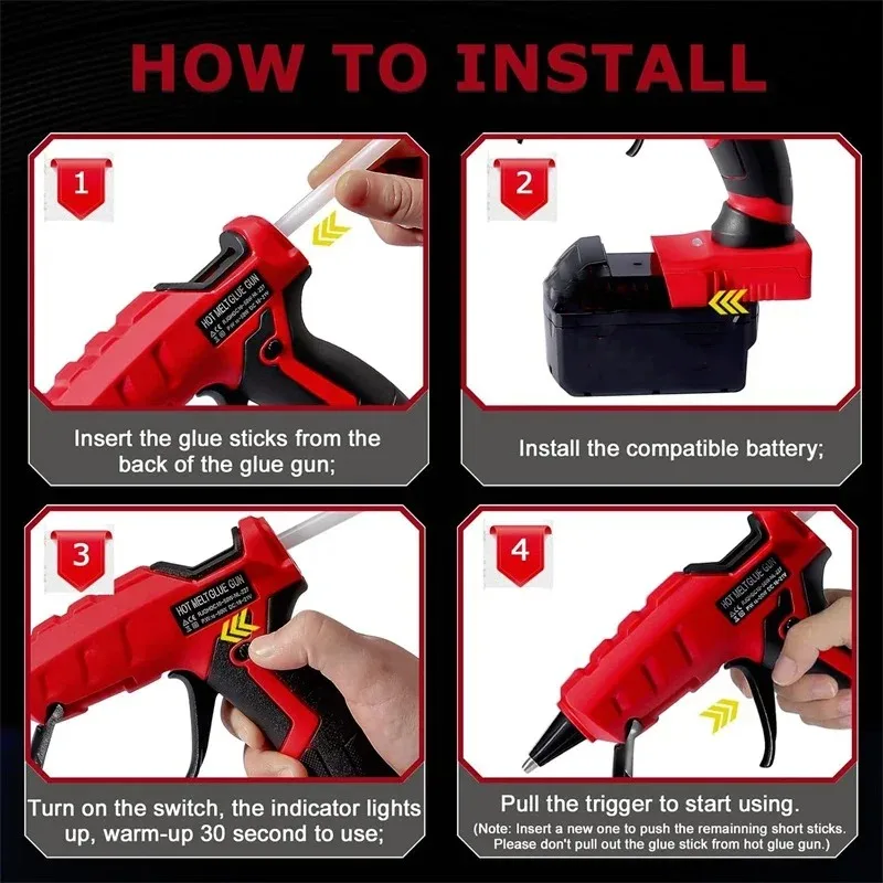 Cordless Hot Glue Gun 30pcs 7mm Sticks 30s Quick Preheat for Milwaukee 18V Battery Arts Crafts DIY No Battery hot melt glue gun,hot glue gun,cordless glue gun