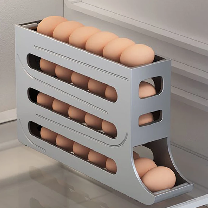 4 Layer Slide Egg Storage Box Automatic Rolling Egg Holder Refrigerator Side Door Storage Box Kitchen Dispenser Organizer