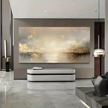 Grande pittura a olio astratta con texture beige e dorata – Arte da parete senza cornice per soggiorno, camera da letto, decorazione da parete per ufficio domestico