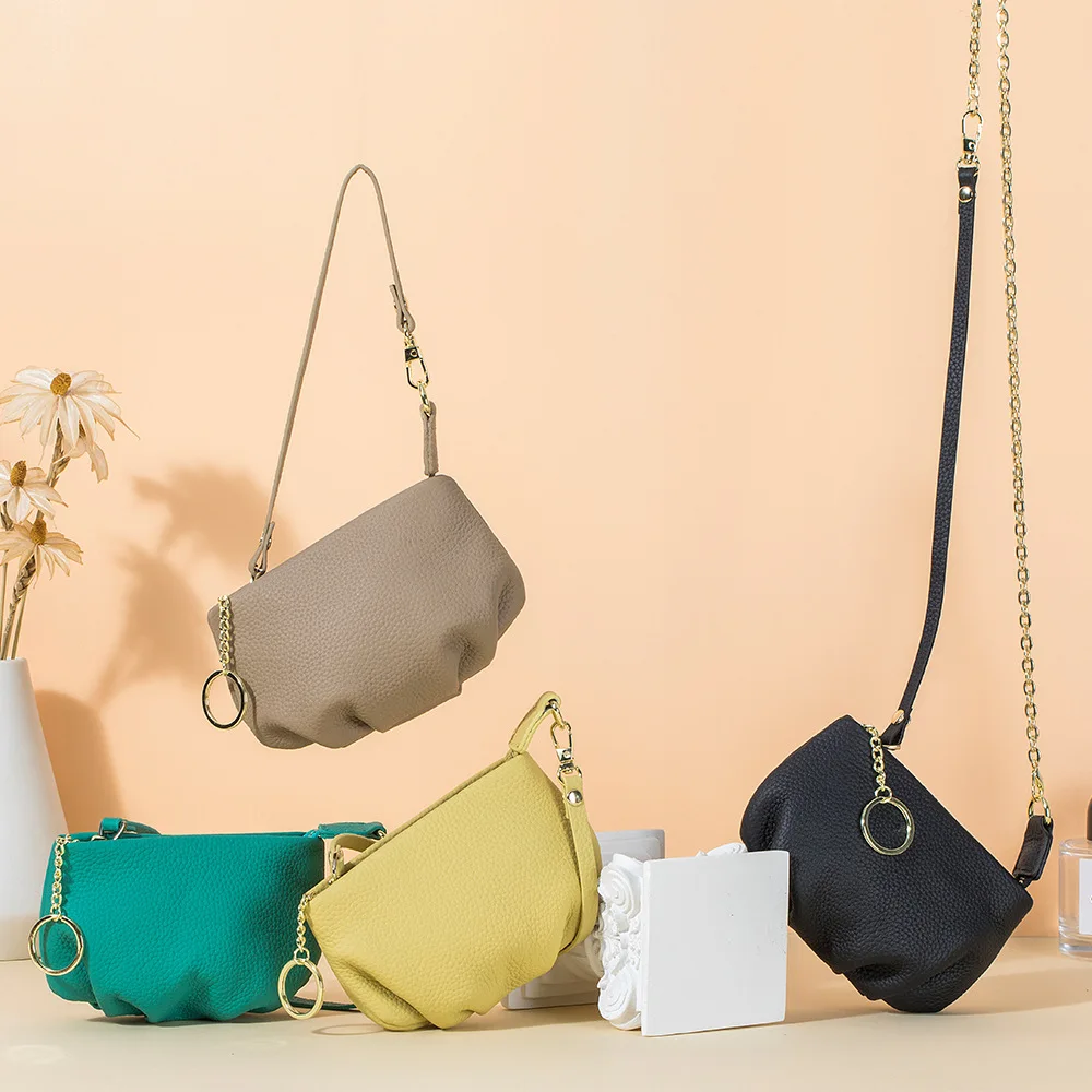 

Fashion Nylon Leather Small Bag Tide 2024 New Casual Cowhide Mini Bag Mobile Phone Bag Plaid Crossbody Dumplings Bag