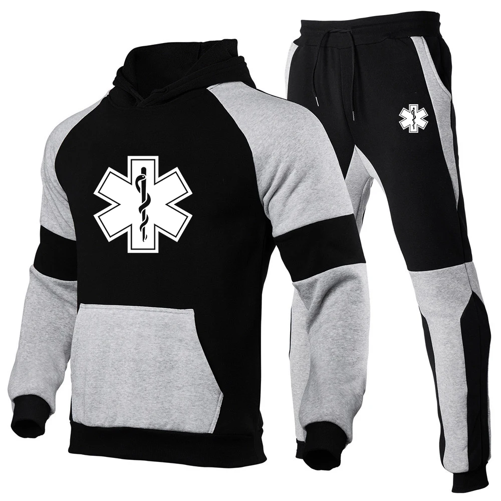 

EMT Paramedic Emergency Medical Fashion Men Clothing Sports Suits Pullover Tracksuit Casual Hoodie Sportswear+Pant 2Pcs Set