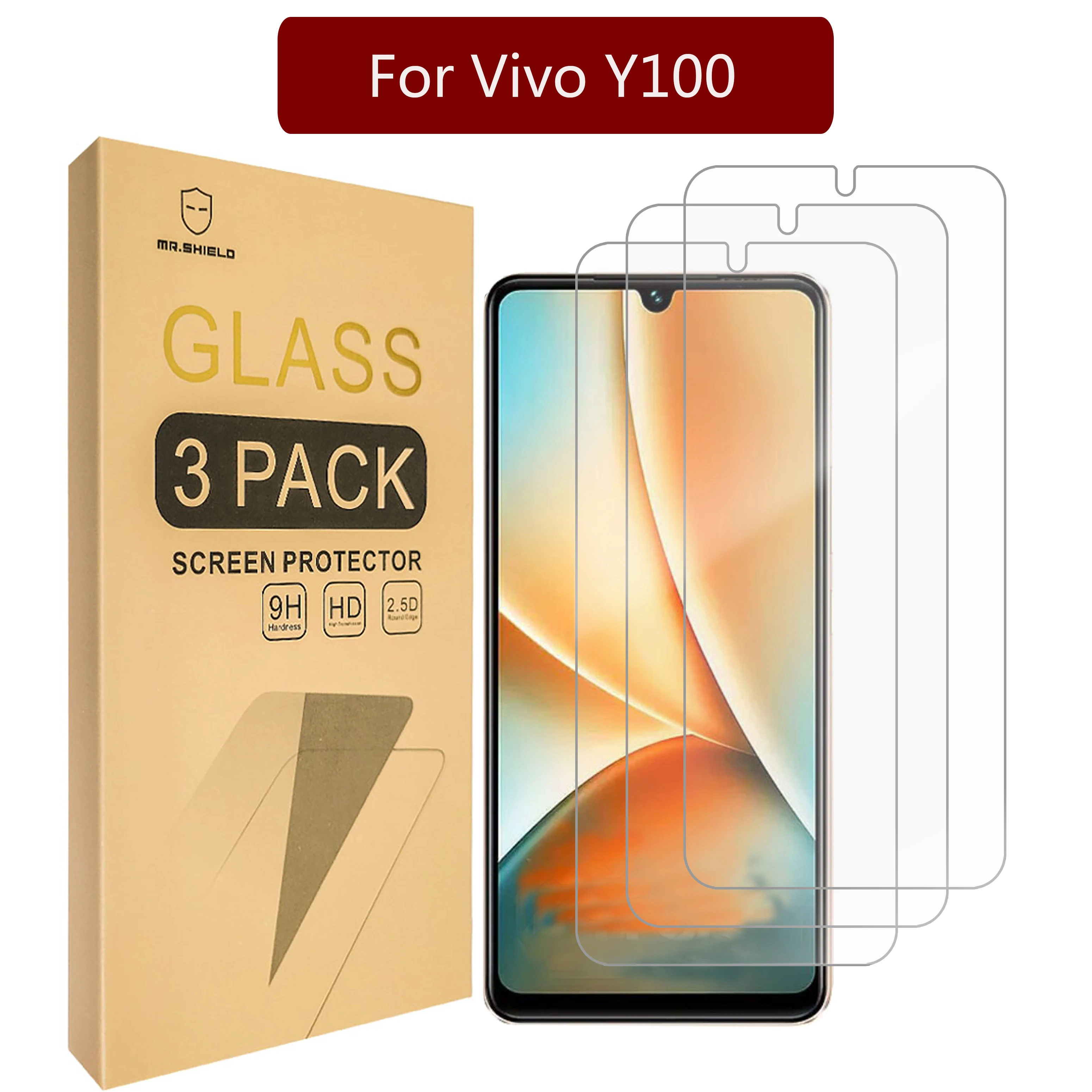 

Mr.Shield [3-PACK Screen Protector For Vivo Y100 [Tempered Glass] [Japan Glass with 9H Hardness] Screen Protector with Lifetime