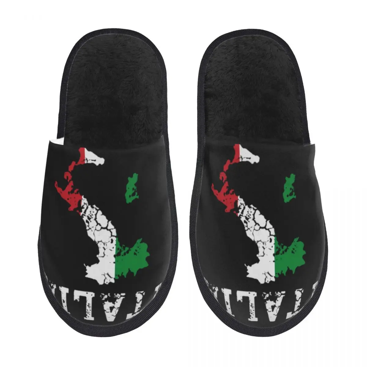 

Winter House Cotton Slippers Italia Flag Map Italian Italy Household Fur Slipper Slides Living Room Vintage Cozy Non-slip Slides