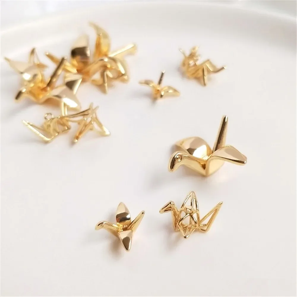 

14K Gold Plated Three-dimensional thousand paper crane pendant handmade diy jewelry pendant earrings accessories