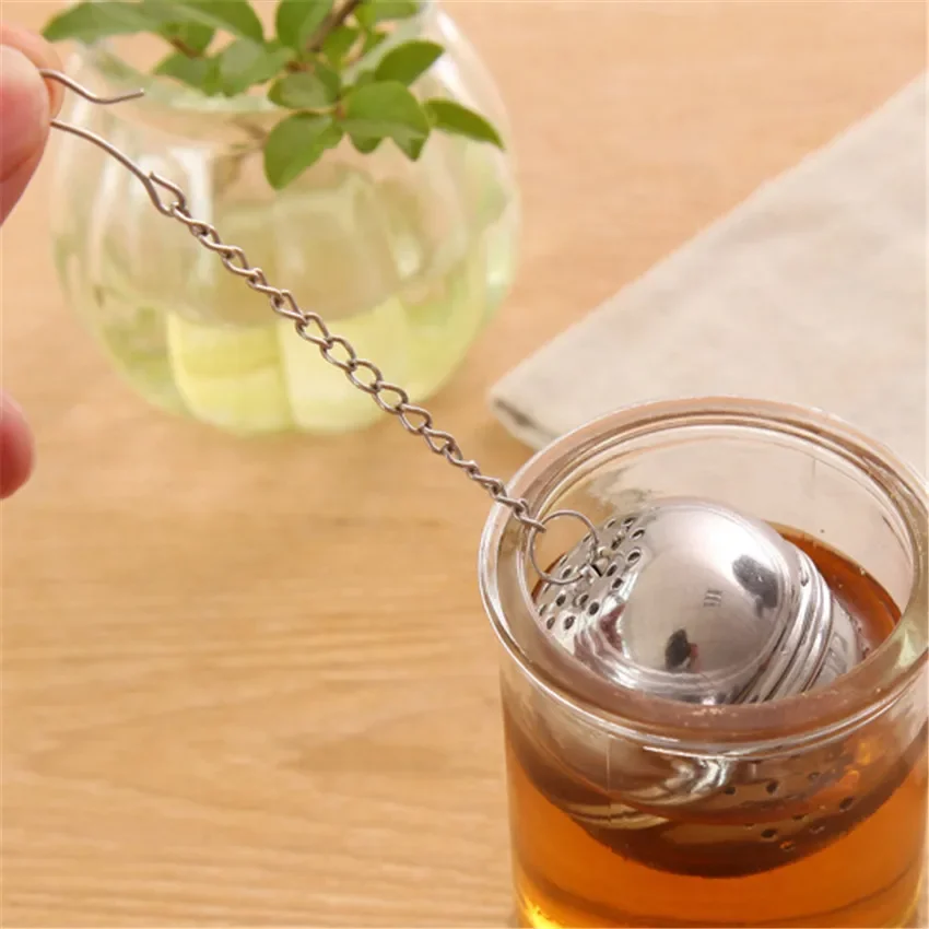 Stainless Steel Ball Tea Infuser Mesh Filter Strainer w/hook Loose Tea Leaf Spice Ball with Rope chain Home Kitchen Tools