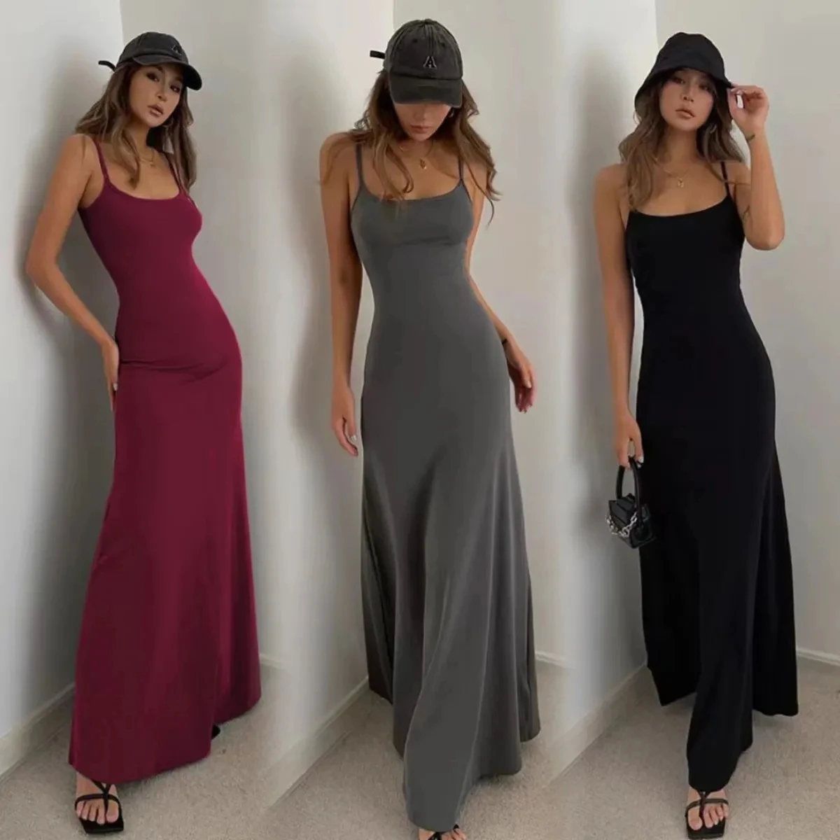 

2023 Halter Wrap Body Dress Woman Sexy Casual Urbano Long Black Sling Slim Dress Robe Longue Femme Evening Dresses Maxi Summer