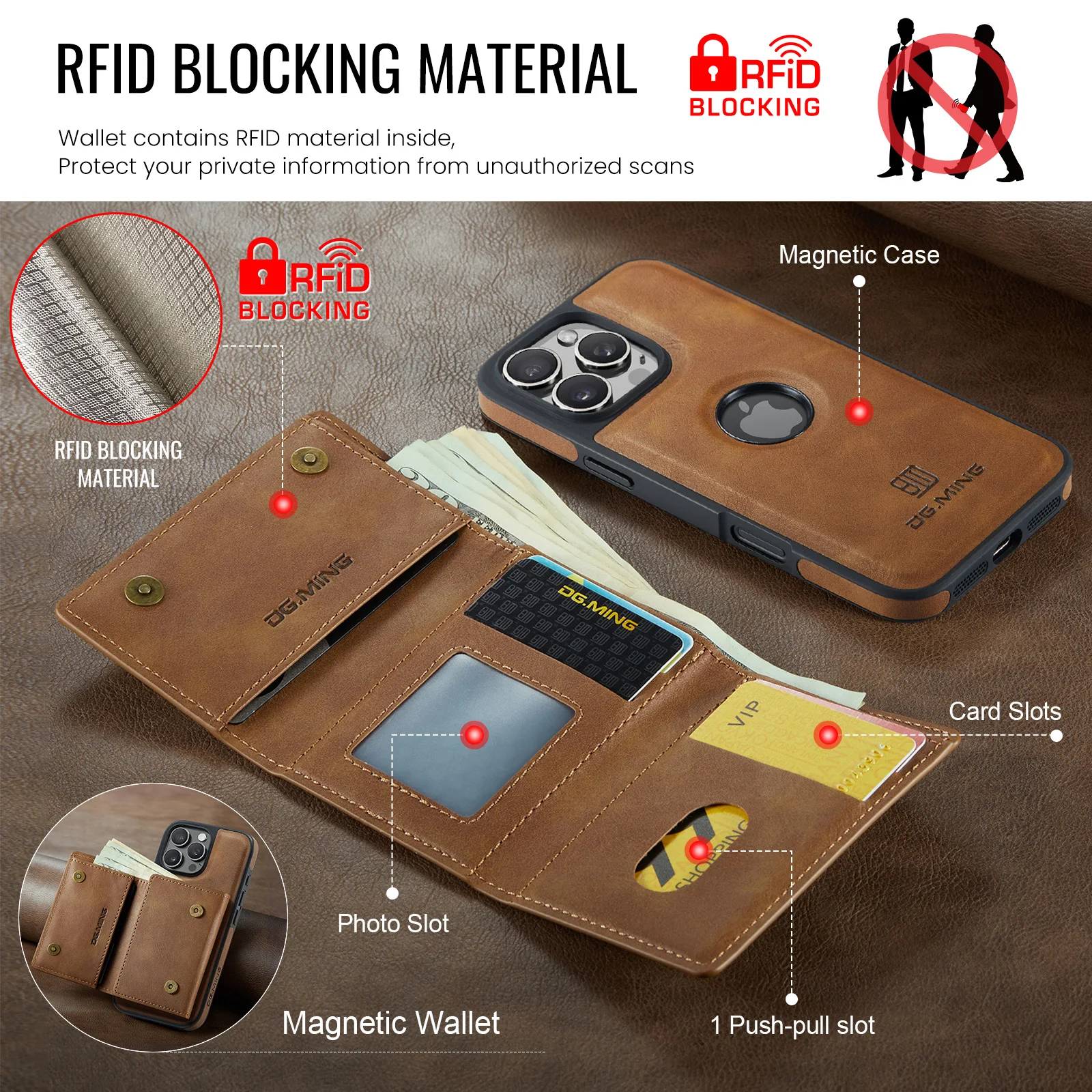 Premium Detachable Magnetic Leather Wallet Phone Case with Card Holder